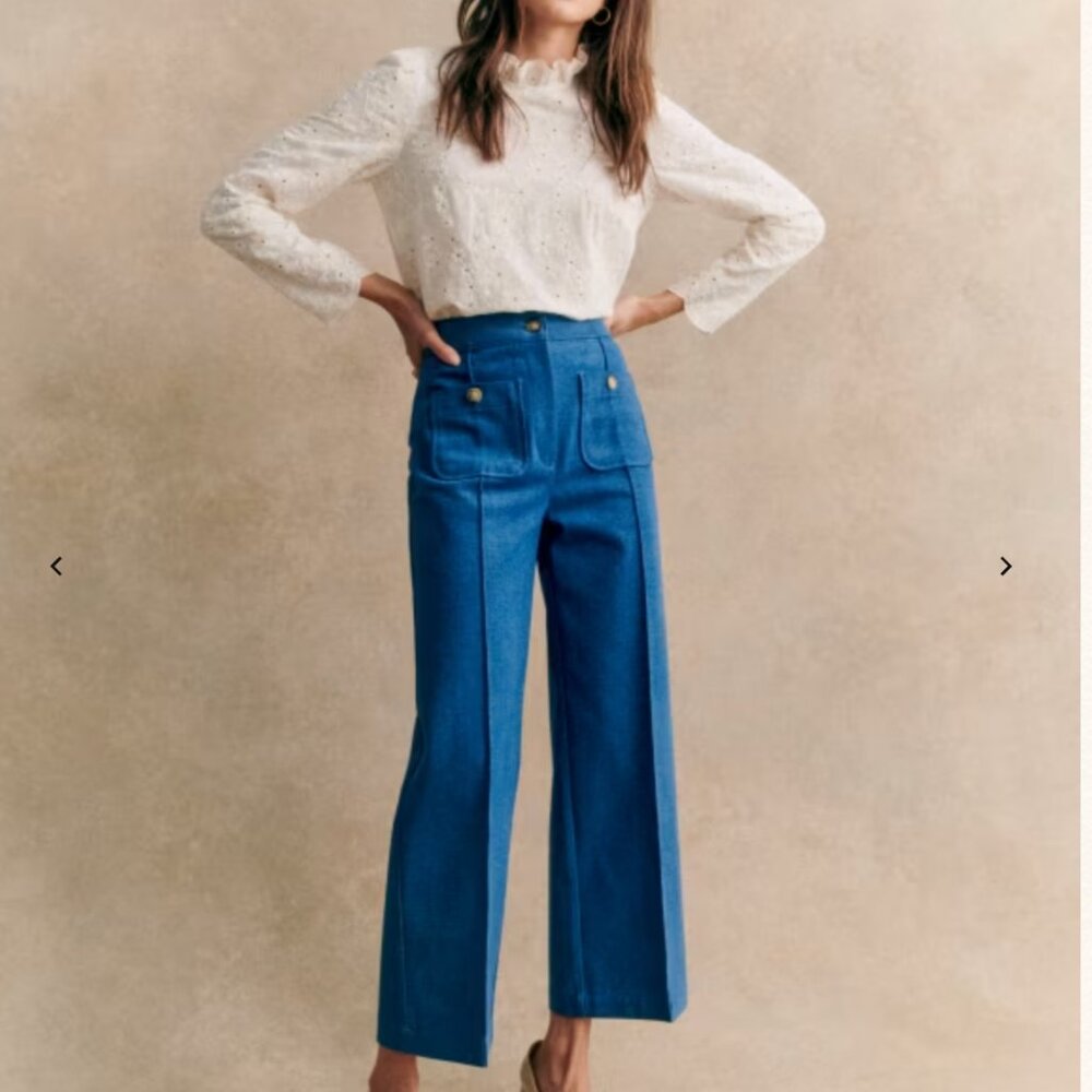 Sézane Emilio Trousers Denim Blue Size 2 NWT